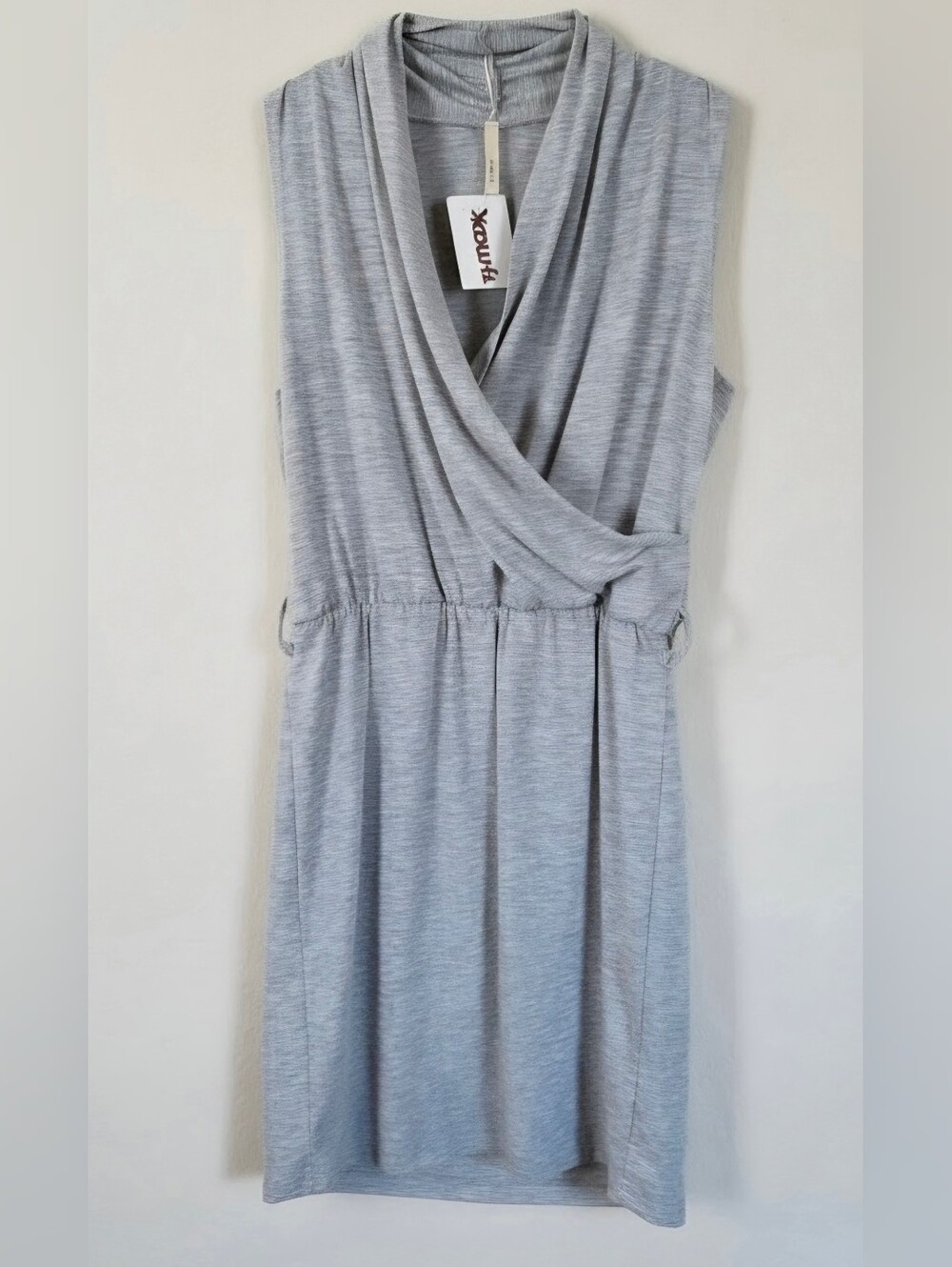 Bella D. Light Gray Sleeveless Wrap Midi Dress